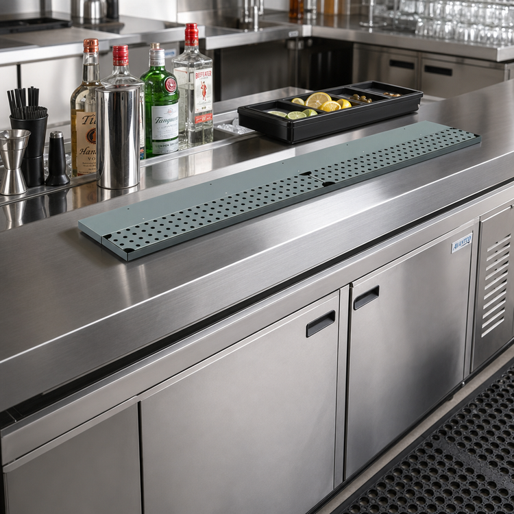 Product image #2 for Advance Tabco 30-Inch x 8-Inch Underbar Bar Drink Rail with Removable Perforated Grate