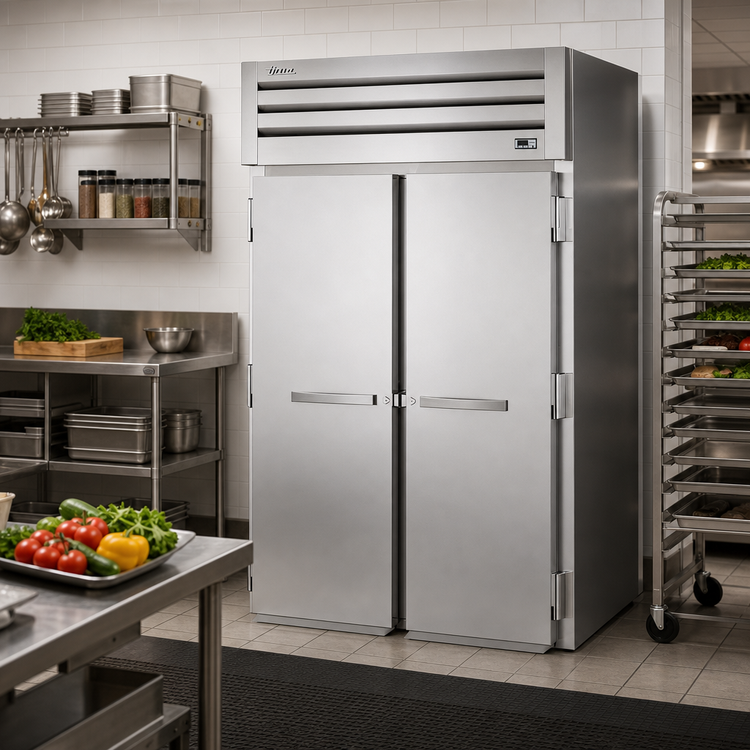 Product image #2 for True Spec Series 2-Section Roll-In Solid Swing Door Refrigerator, 89 Inch H, Stainless Steel Exterior, Aluminum Interior