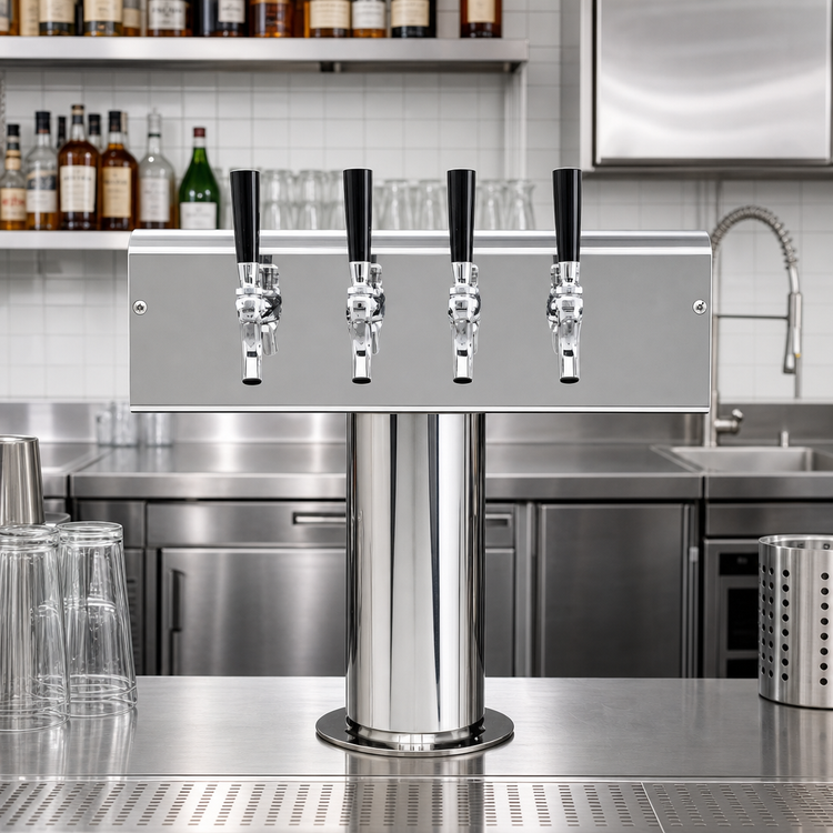 Product image #2 for Micro Matic DS-354-PSS T-Style Countertop Air-Cooled Draft Beer Tower, 4 Faucets, Polished Stainless Steel