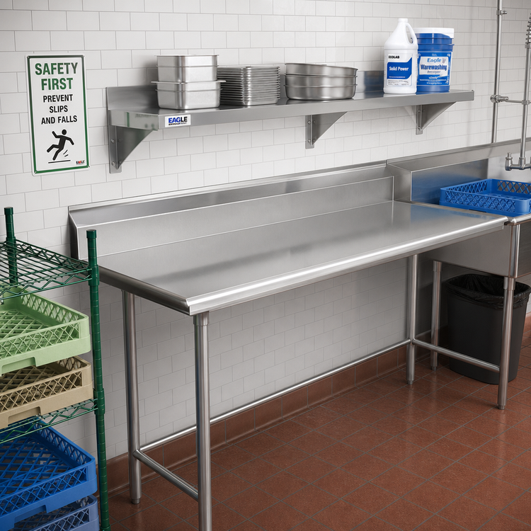 Product image #2 for Eagle Group Straight Clean Dishtable, 72 x 30 Inches, Left-to-Right, 16-Gauge 304 Stainless Steel Top
