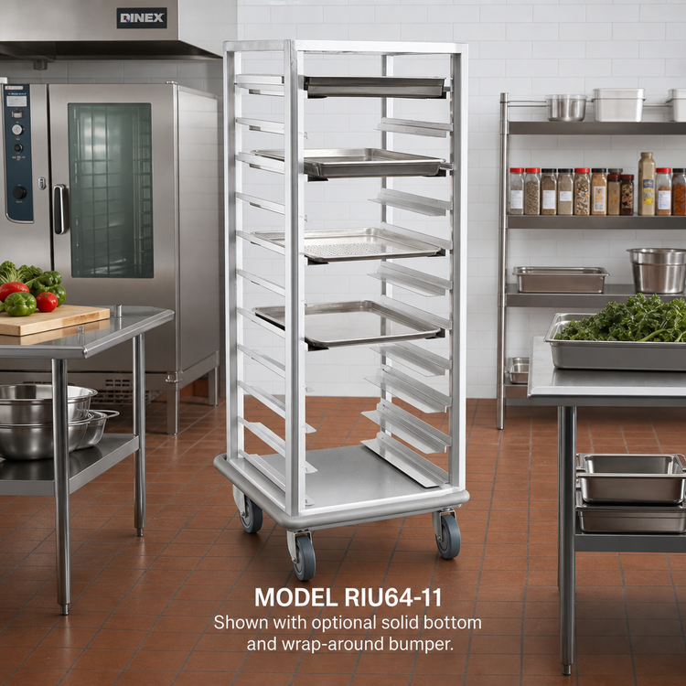 Product image #2 for Dinex Open-Sided Full-Height Mobile Aluminum Universal Guide Roll-In Pan Rack for 24 12 x 20 or 12 18 x 26 Pans