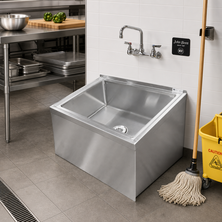 Product image #2 for John Boos Floor-Mounted Stainless Steel Mop Sink with 28" x 20" x 12" Compartment