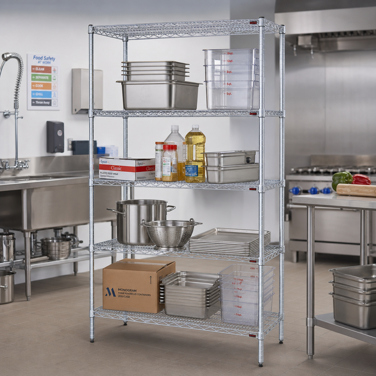 Product image #2 for EAGLEbrite Commercial 4-Tier Starter Wire Shelving Unit, 30"W x 21"D x 74"H, Zinc Finish