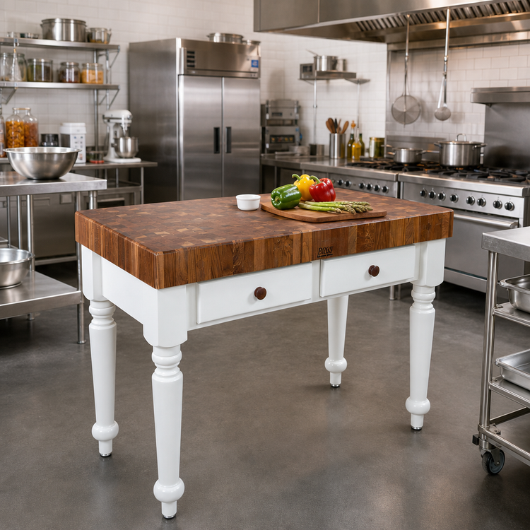 Product image #2 for American Heritage Rustica 48-Inch x 24-Inch End Grain Walnut Butcher Block Work Table with 2 Drawers, 4-Inch Thick Top