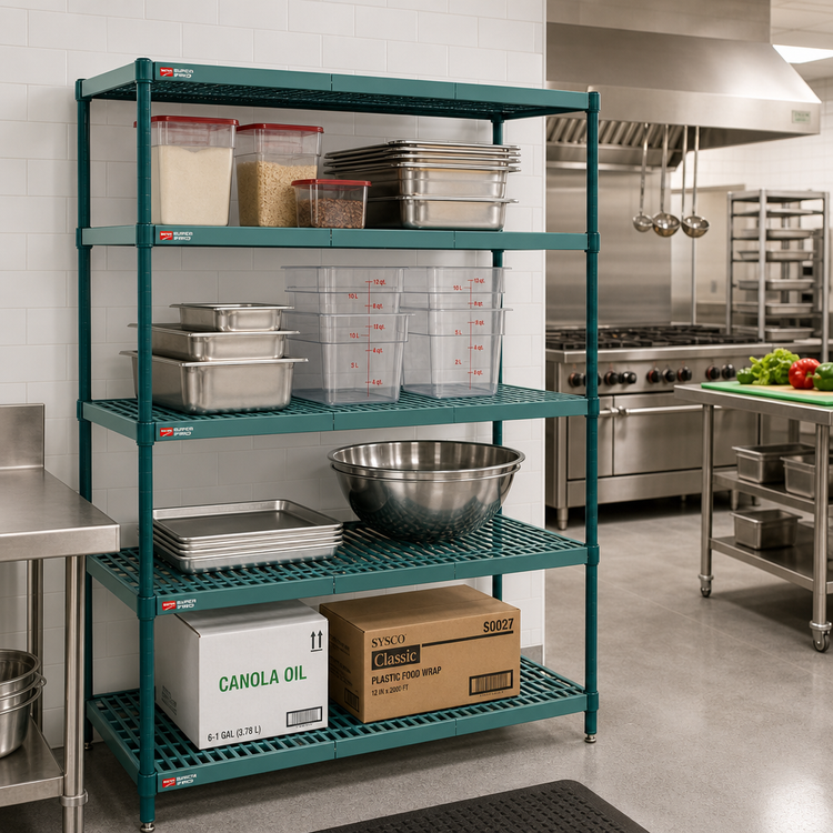 Product image #2 for Metro Super Erecta Pro Green 18"W x 24"D x 74"H Stationary Polymer Shelving Starter Unit with 4 Shelves