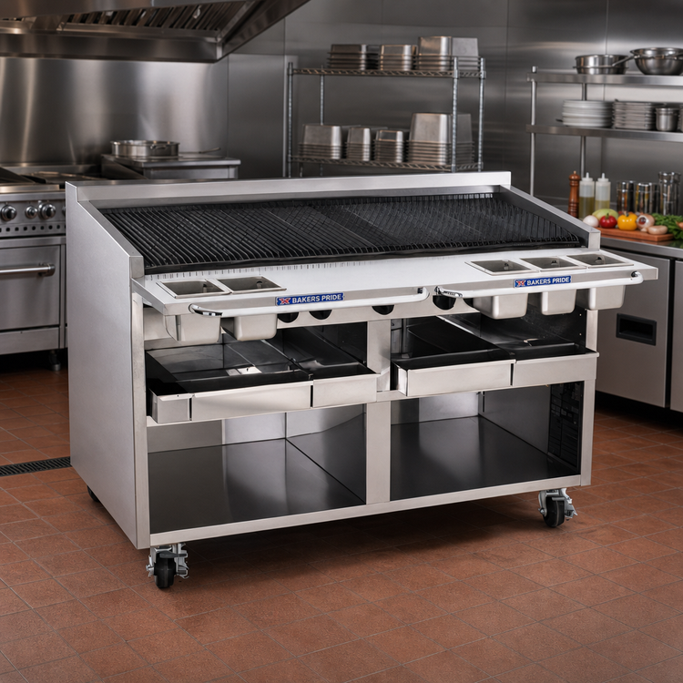 Product image #2 for Bakers Pride Dante Series 60-Inch Gas Radiant Charbroiler, Floor Model, Open Cabinet Base