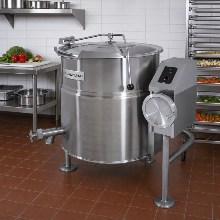 Product image #2 for Cleveland Range Electric Tilting Steam Kettle, 25-Gallon, 2/3 Steam Jacket, Open Tri-Leg Base