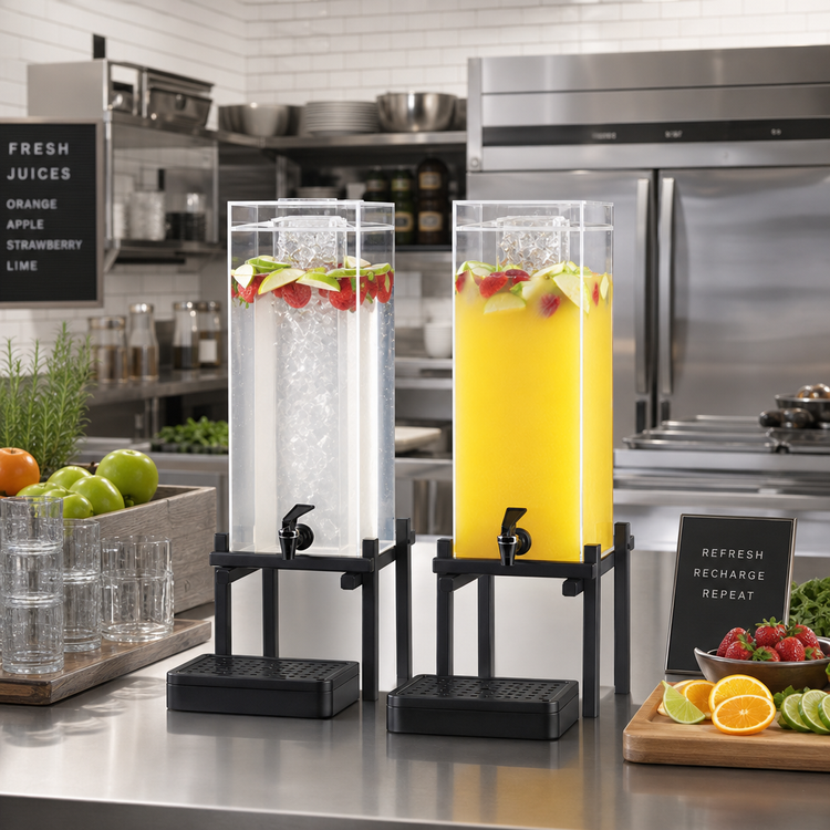 Product image #2 for One by One 3 Gallon Acrylic Beverage Dispenser with Ice Chamber, Drip Tray, and Black Metal Base