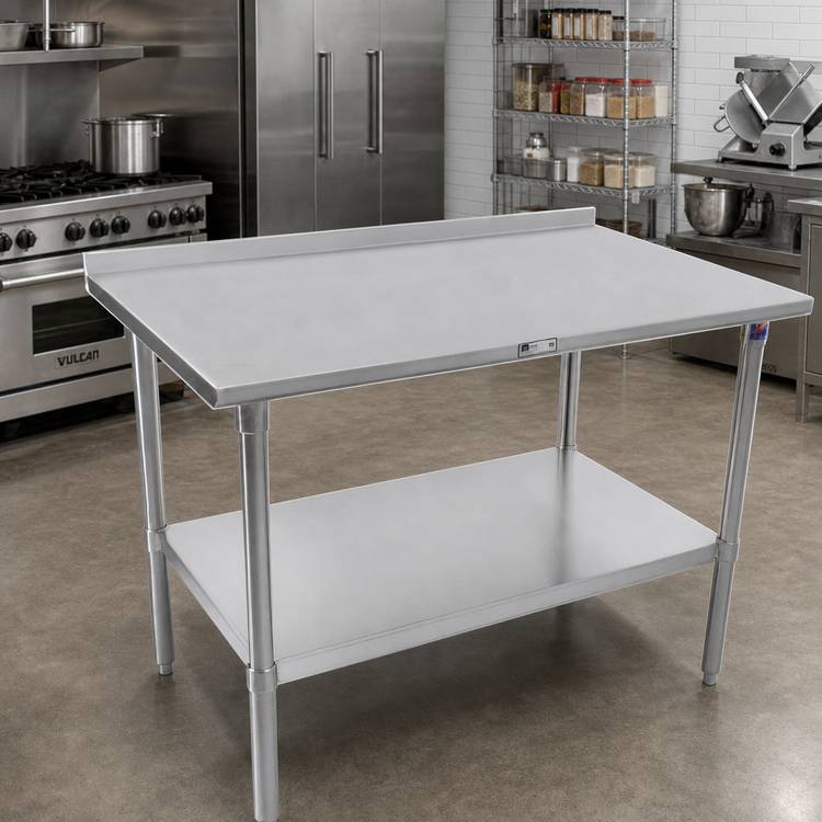 Product image #2 for John Boos Stallion 72-Inch x 36-Inch 16 Gauge 300 Series Stainless Steel Work Table with Rear Up-Turn and Adjustable Undershelf