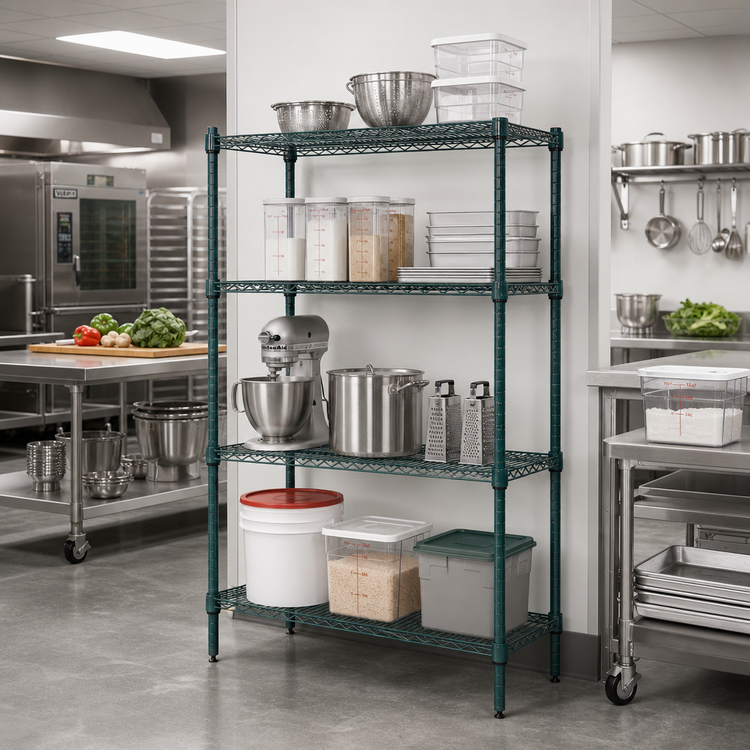 Product image #3 for Eagle Valu-Gard Double-Mat Wire Shelving Starter Unit, 4-Tier, 48"W x 24"D x 63"H, Green Epoxy