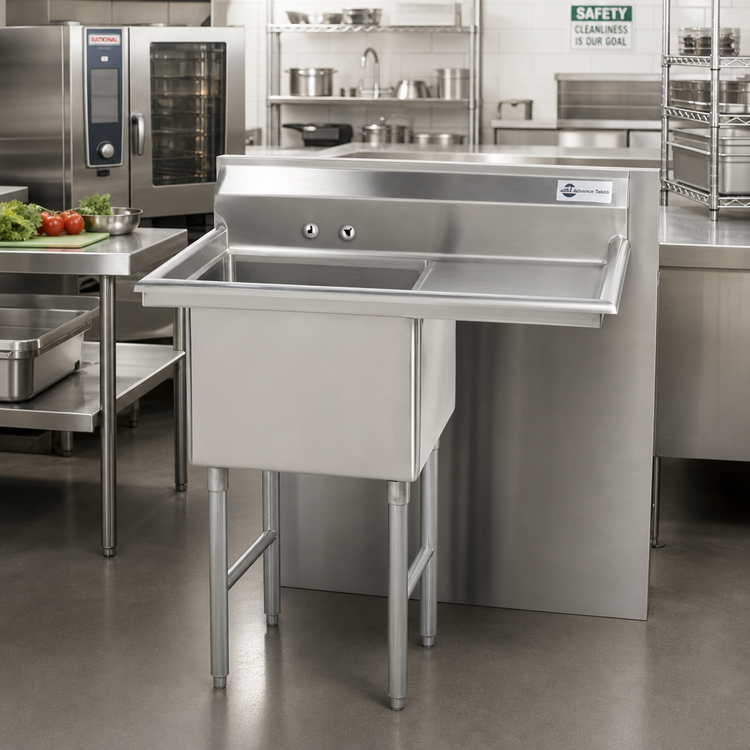 Product image #2 for Advance Tabco Special Value Series Single-Compartment Fabricated Sink with 24-Inch Right Drainboard, 24 x 24 x 14-Inch Bowl