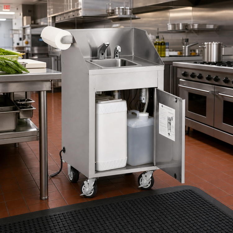 Product image #2 for FWE HS-24 Self-Contained Mobile Hand Washing Sink, 120V, Stainless Steel
