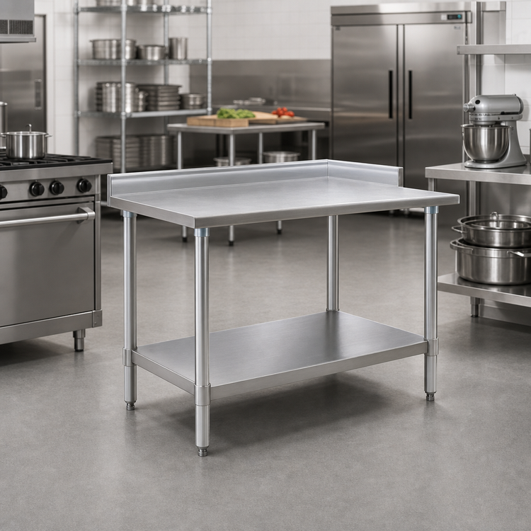 Product image #2 for Deluxe Series 30 Inch x 30 Inch Corner Stainless Steel Work Table with 4-1/2 Inch Backsplash and Undershelf