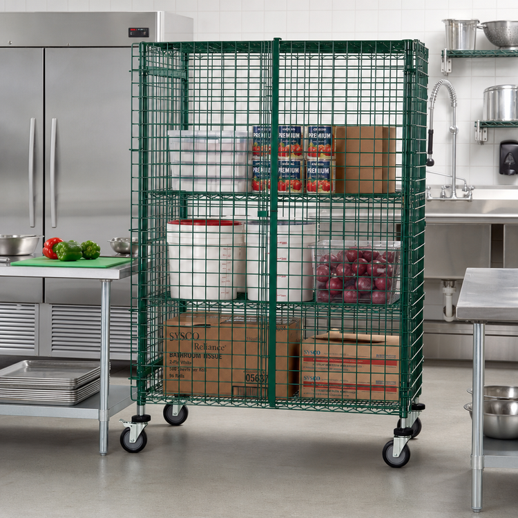Product image #2 for Quantum Stationary Wire Security Cage with Doors and Panel Set, 60W x 24D x 63H, Green Epoxy