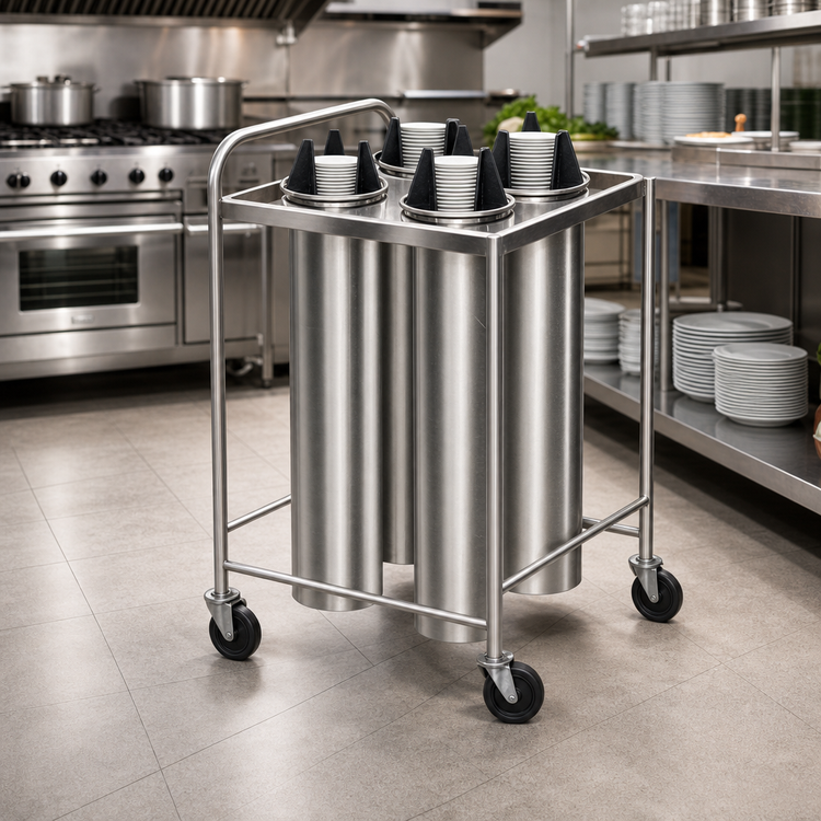 Product image #2 for Dinex DXP4ATGH8 Four-Tube Heated Mobile Dish Dispenser, up to 12" Dia.
