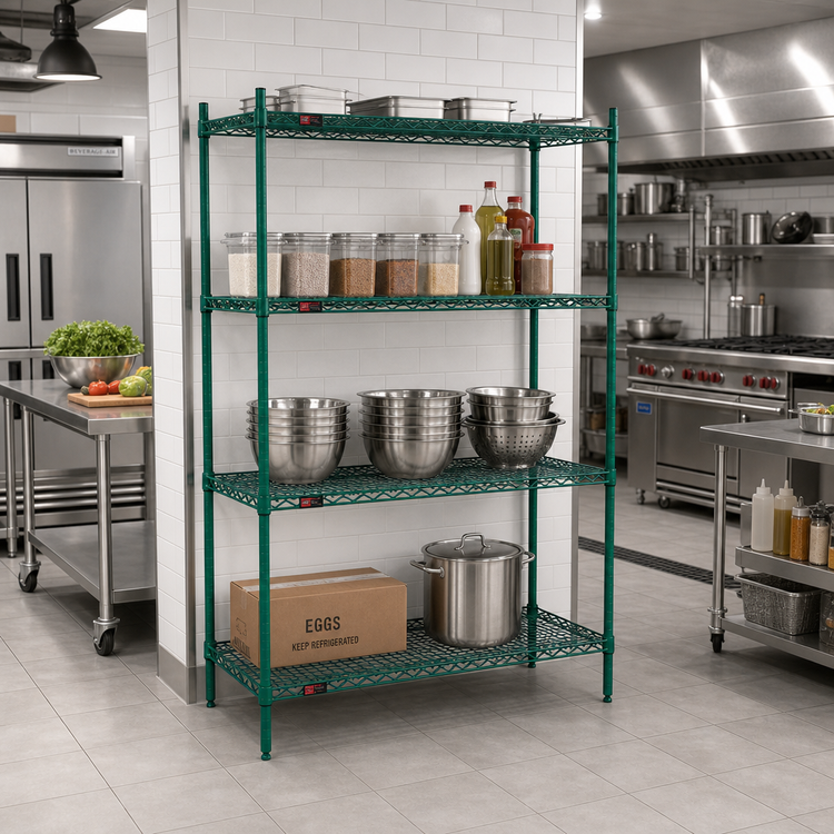 Product image #2 for Eagle Valu-Gard Quad-Adjust 4-Tier Stationary Wire Shelving Starter Unit, 36 x 24 x 74 Inches, Green Epoxy
