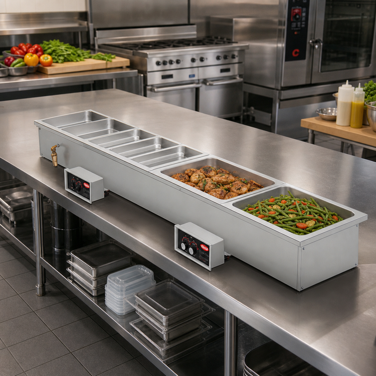 Product image #2 for Hatco Drop-In Modular Slim Heated Well with Auto-Fill and Manifold Drains, 2 Full-Size Pan Capacity