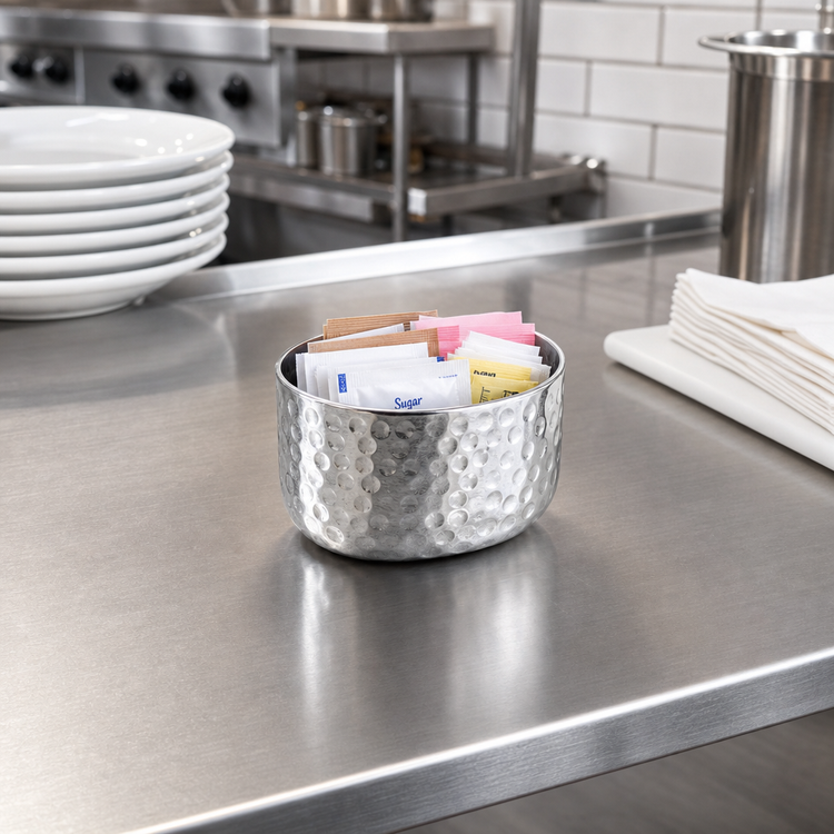 Product image #2 for American Metalcraft Oval Hammered Aluminum Sugar Packet Holder/Sauce Cup, 6 oz., Silver