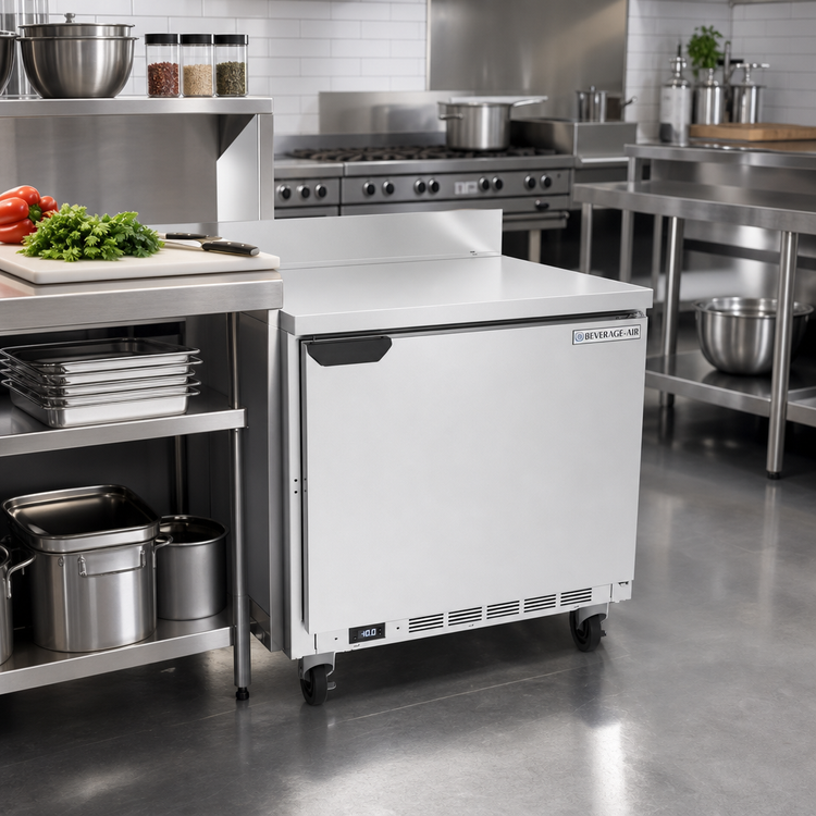 Product image #3 for Beverage Air 32-Inch One-Section Worktop Freezer with Solid Door, 7.2 Cu. Ft., Rear-Mounted R290 Refrigeration
