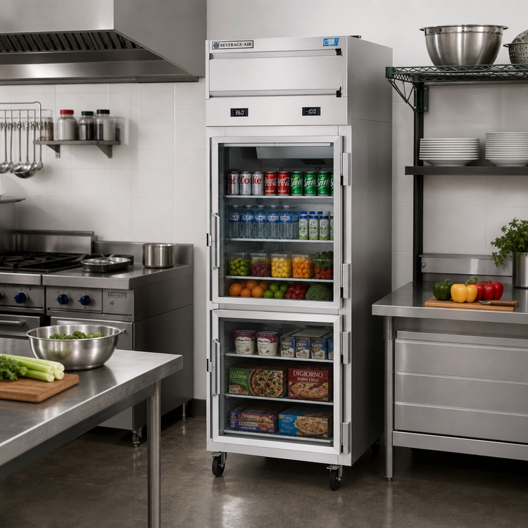 Product image #2 for Beverage-Air Cross Temp 2-Section Convertible Reach-In Refrigerator/Freezer with Glass Doors