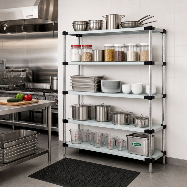 Product image #2 for Quantum 72"W x 14"D x 54"H 304 Stainless Steel Solid Shelving Starter Kit with 5 Shelves
