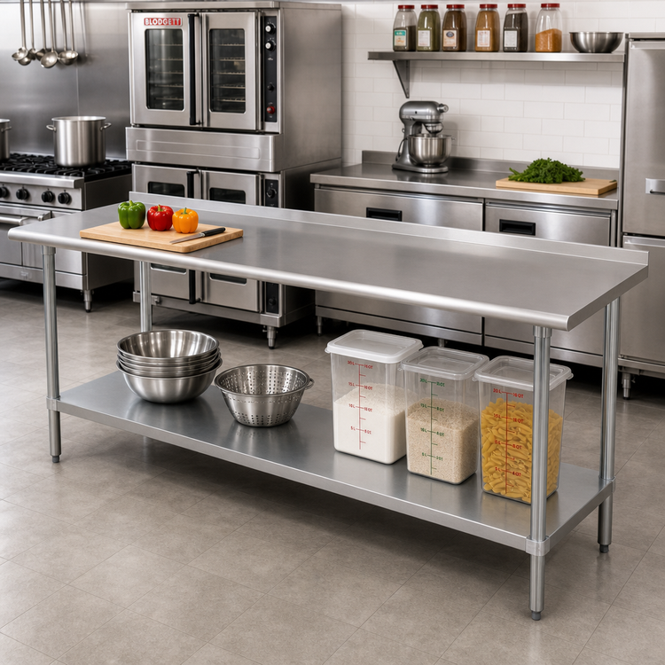 Product image #2 for Advance Tabco 120" x 30" Stainless Steel Work Table with Adjustable Undershelf and 1-1/2" Rear Up-Turn