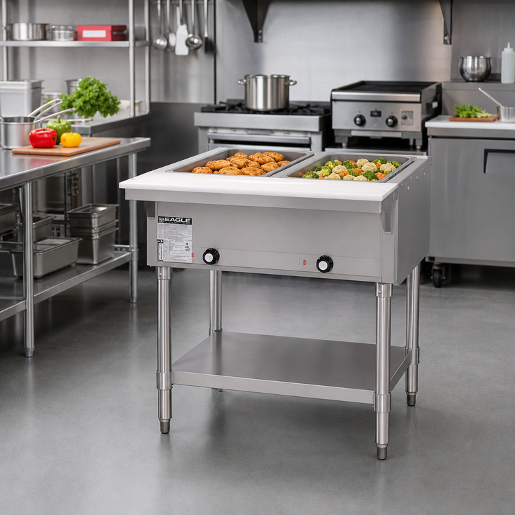 Product image #2 for Eagle Group HT2-LP-1X Liquid Propane Hot Food Table with 2 Dry Wells, Open Base, 33 Inch Wide
