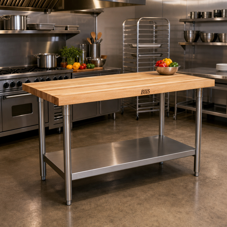 Product image #2 for John Boos SNS16 72" x 36" Northern Hard Rock Maple Wood Top Work Table with Stainless Steel Legs and Adjustable Undershelf