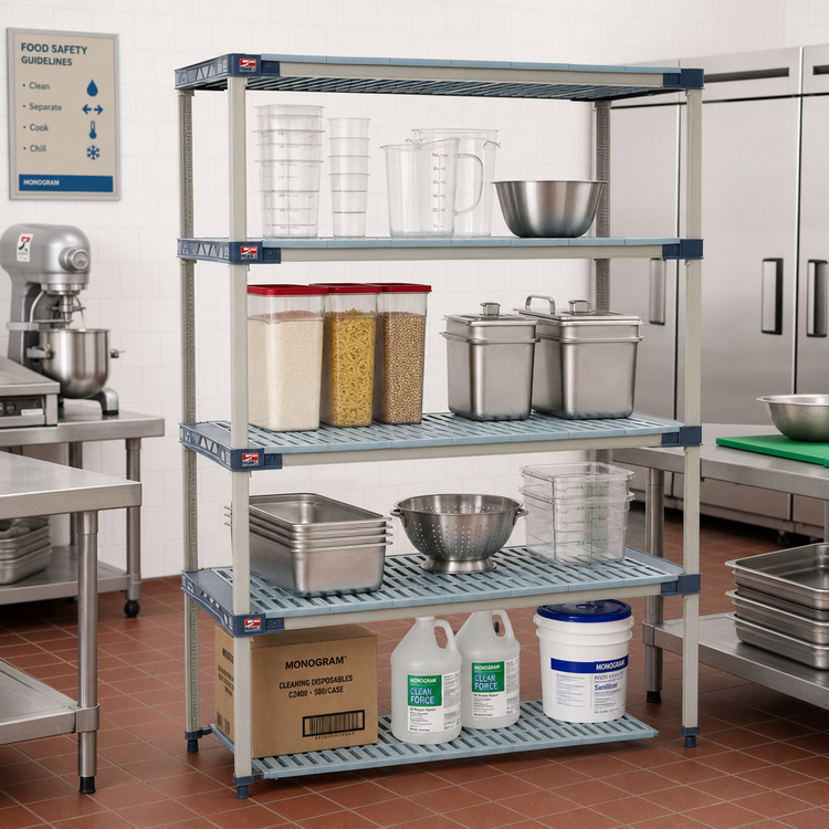 Product image #2 for MetroMax 4 Stationary Starter Polymer Shelving Unit with 4 Open-Grid Shelves, 42"W x 18"D x 63"H