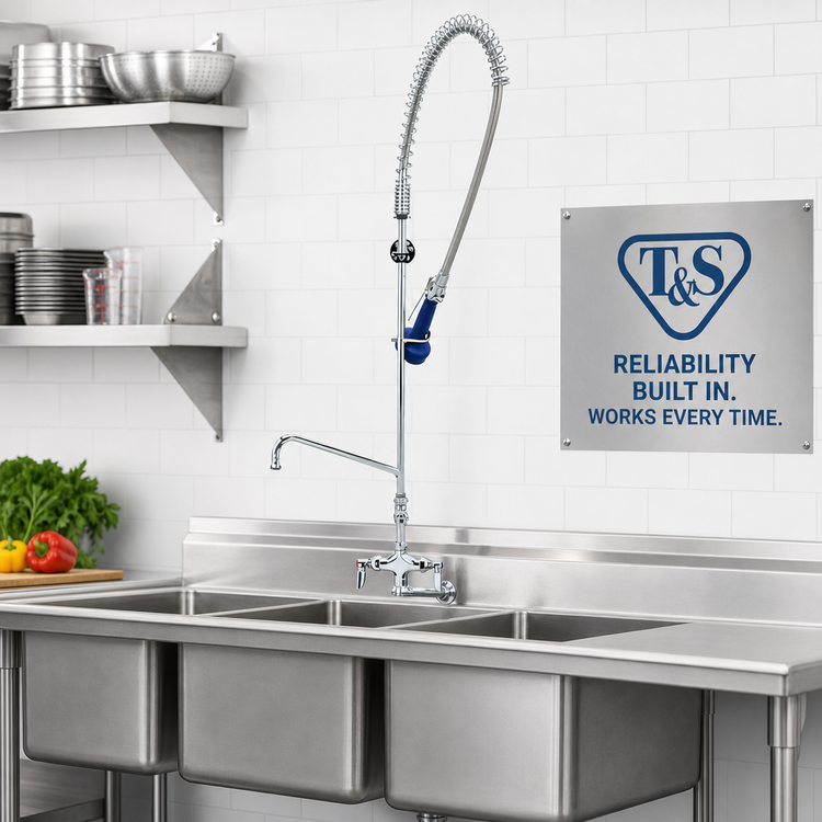 Product image #2 for T&S Brass EasyInstall Single-Hole Deck Mount Pre-Rinse Unit with 12-Inch Add-On Faucet and 1.07 GPM Spray Valve