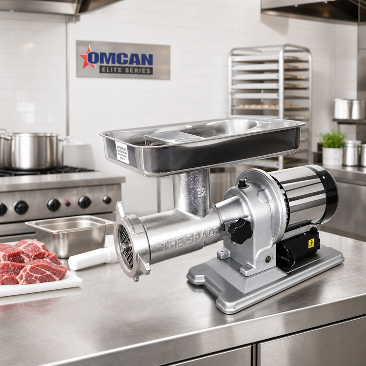 Product image #2 for Omcan Elite Series #32 Heavy-Duty Commercial Bench Electric Meat Grinder, 1.5 HP, Polished Aluminum, 110V