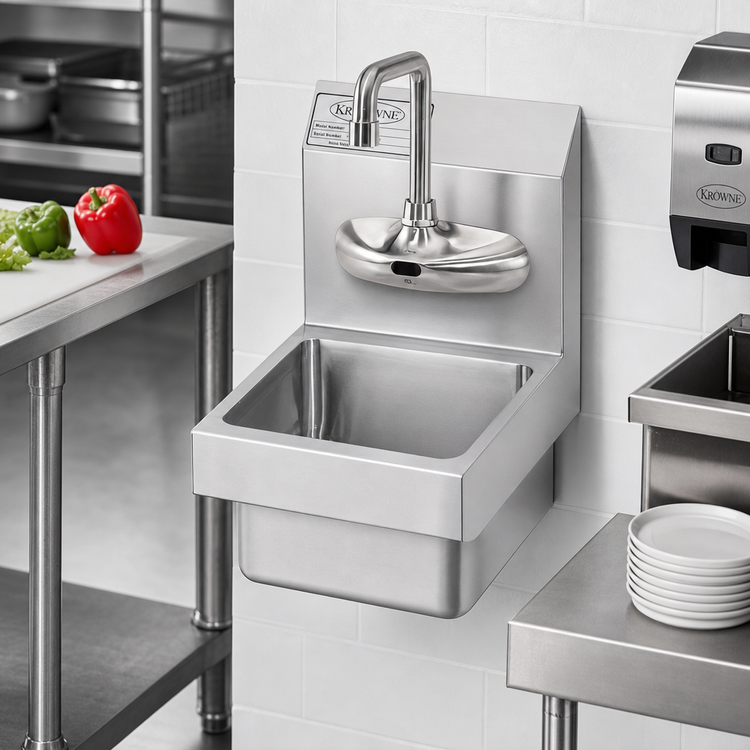 Product image #2 for Krowne MiniMax 9-Inch Wall-Mounted Hand Sink with Battery-Operated Electronic Sensor Faucet
