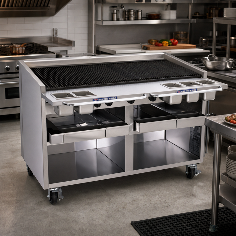 Product image #2 for Bakers Pride Dante Series 60-Inch Floor Model Gas Radiant Charbroiler with Round Rod Grate and Open Cabinet Base