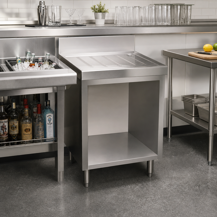 Product image #2 for Advance Tabco Underbar Basics 30-Inch Freestanding Stainless Steel Drainboard with Open Cabinet Base