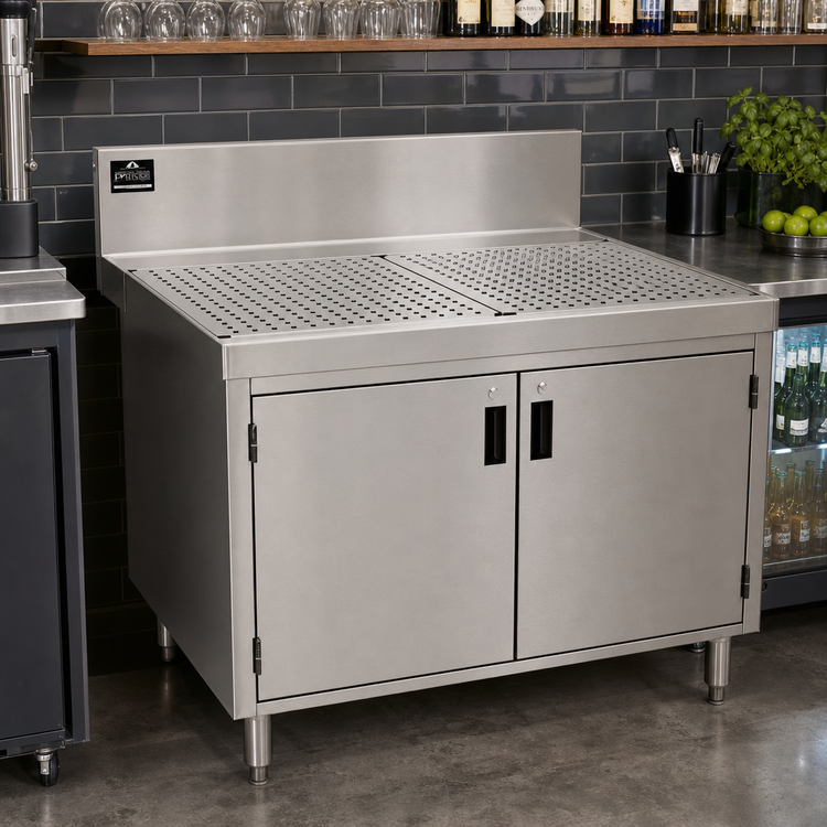 Product image #2 for Advance Tabco Prestige 48-Inch Stainless Steel Underbar Drainboard Cabinet with Removable Hinged Doors