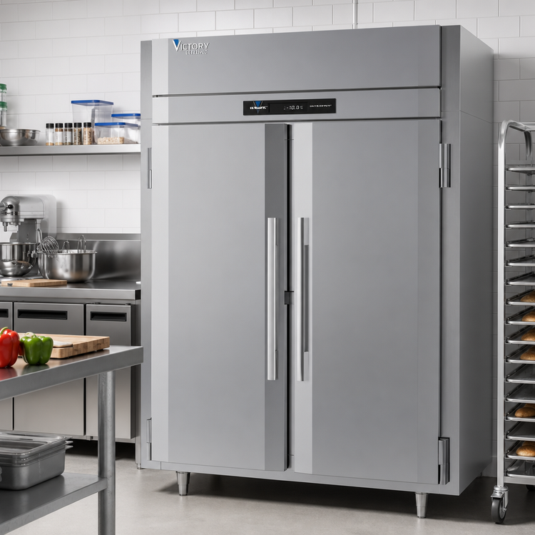 Product image #2 for Victory UltraSpec Shallow Depth Two-Section Solid Door Reach-In Freezer, Self-Contained, Top-Mounted, 41.35 Cu. Ft.