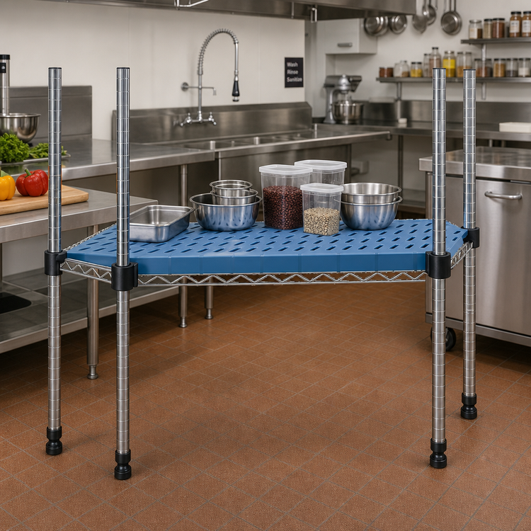 Product image #2 for QuadPlus 72-Inch x 18-Inch Blue Louvered Polymer Shelf Mat with Chrome QuadTruss Frame
