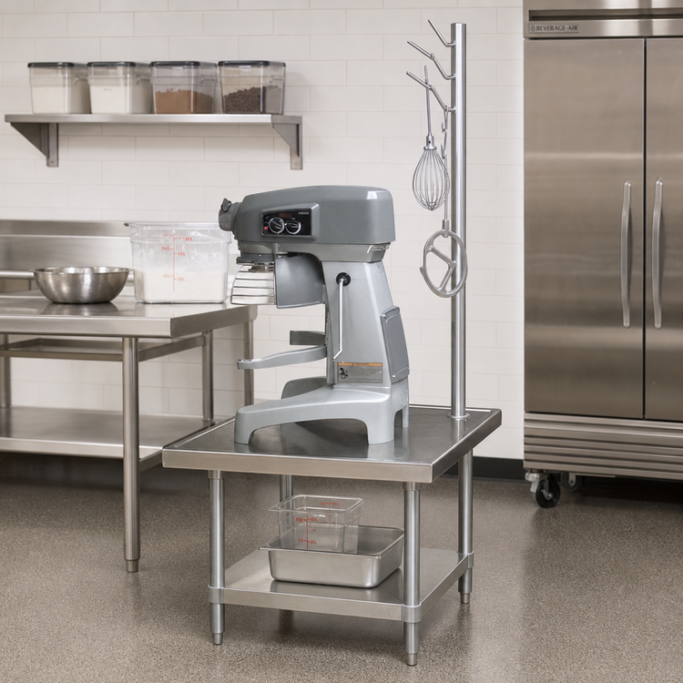 Product image #2 for Advance Tabco 24-Inch x 24-Inch x 24-Inch Stainless Steel Equipment Stand with Utensil Rack and Galvanized Undershelf