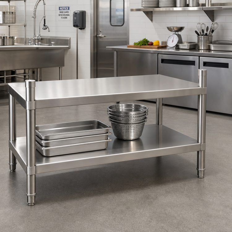 Product image #2 for Advance Tabco Stainless Steel Dishtable Undershelf, 66 x 24 Inches, with Adjustable Die-Cast Leg Clamps