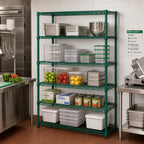 Thumbnail image #2 for Quantum WR74-1272P-5 Stationary Wire Shelving Starter Kit, 72"W x 12"D x 74"H, 5 Shelves, Green Epoxy Finish