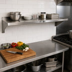 Thumbnail image #2 for John Boos Stallion BHS1260-14/304 Wall-Mounted Stainless Steel Shelf, 60"W x 12"D, 14 Gauge, Satin Finish, Safety Edge, Rear Riser