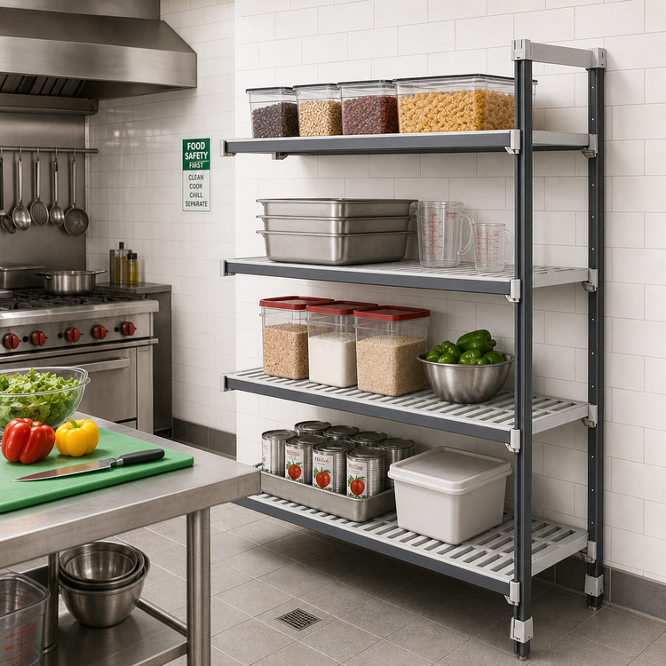 Product image #2 for Cambro Camshelving Elements XTRA 21 x 60 x 84 Inch 4-Shelf Vented Stationary Add-On Polymer Shelving Unit, Speckled Gray