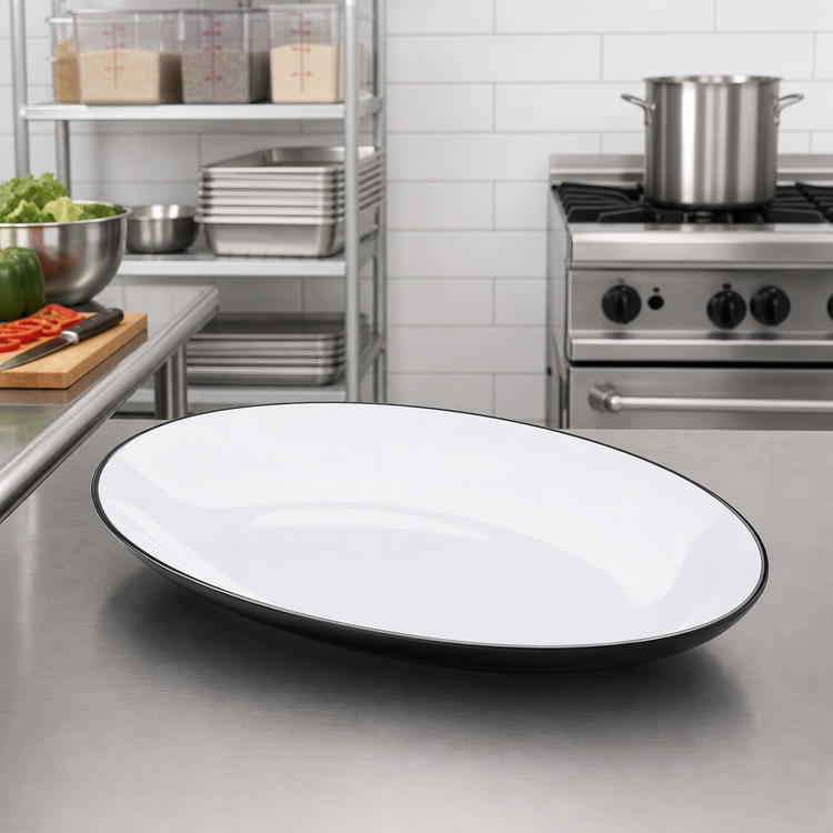 Product image #3 for American Metalcraft 21-1/2 Inch Oval Melamine Serving Platter, Black/White