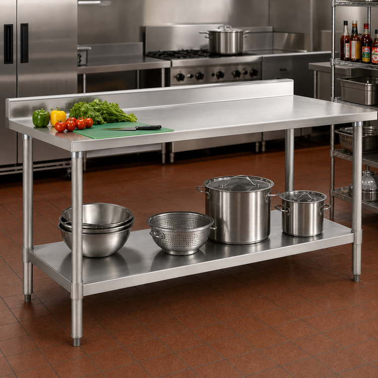Product image #2 for Eagle Spec-Master 72-Inch x 36-Inch Stainless Steel Work Table with 4-1/2-Inch Backsplash and Adjustable Undershelf