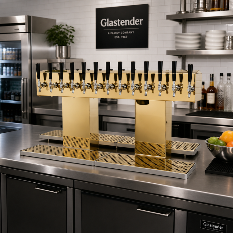 Product image #2 for Glastender Double-Sided 24-Faucet Glycol-Cooled Countertop Draft Dispensing Tower, Polished Brass Finish