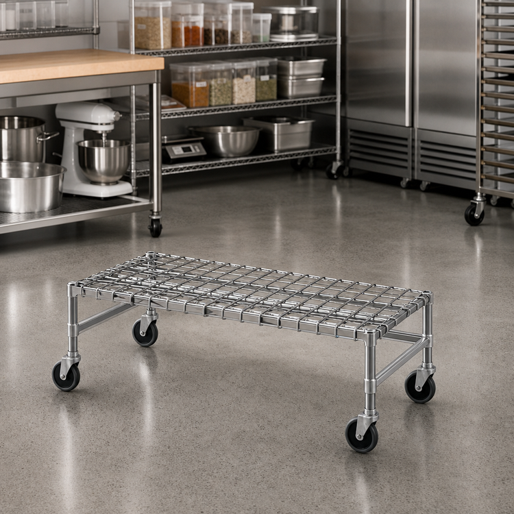 Product image #2 for Mobile Wire Dunnage Rack, 36 x 18 x 14 Inches, Chrome, 800 lb Capacity