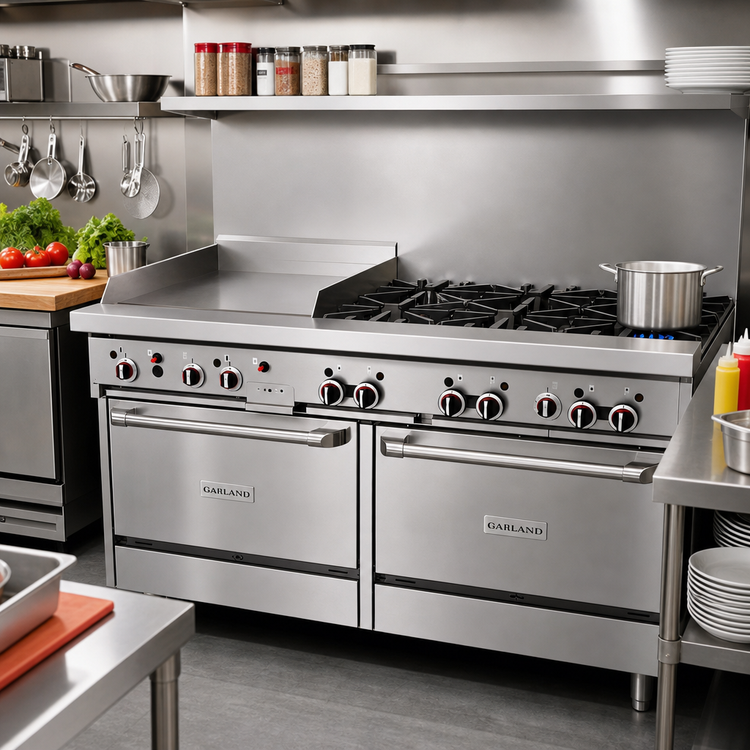 Product image #2 for Garland GF Starfire Pro Series 60-Inch Gas Restaurant Range with 6 Open Burners, 24-Inch Griddle, and 2 Standard Ovens
