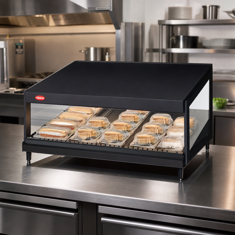 Product image #2 for Hatco Glo-Ray 24-Inch Countertop Pass-Thru Merchandising Warmer with Slanted Shelf and 5 Rods