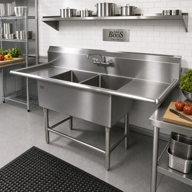 Product image #2 for John Boos Pro-Bowl 2-Compartment 14-Gauge Stainless Steel Sink with Dual 30-Inch Drainboards