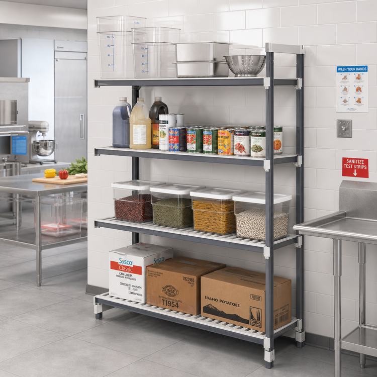 Product image #2 for Cambro Camshelving Elements XTRA 4-Tier Vented Stationary Add-On Polymer Shelving Unit, 18 x 60 x 64 Inches